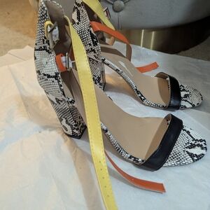 Snakeskin Patterned Women's Heels with Yellow and Orange Accents